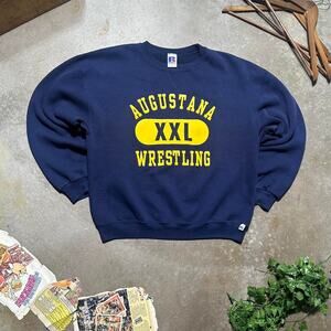 Vintage 90s Russell Athletic Wrestling Crewneck Mens Large Navy Blue Sweatshirt
